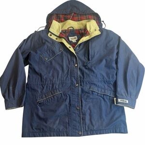 VTG Y2K Cabin Creek Navy Hooded Jacket w/Red Plaid Lining. Size XL. Cabincore.